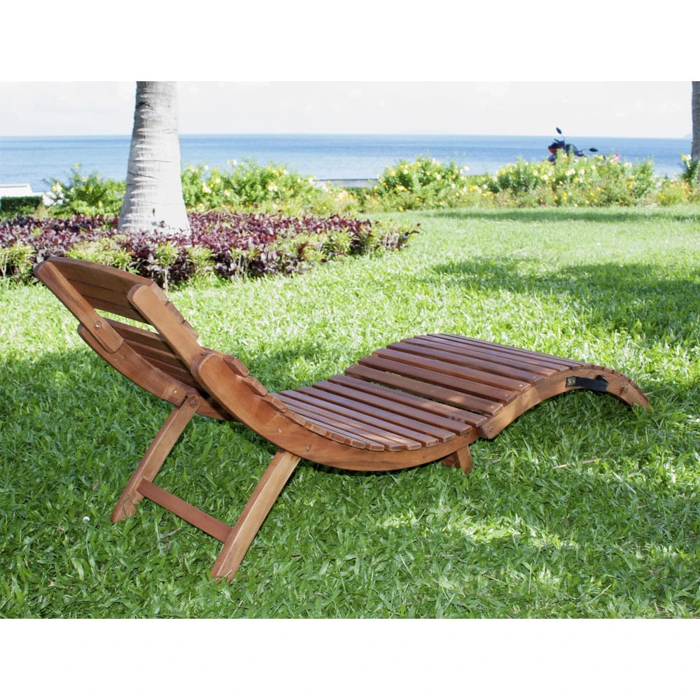 Solid Wooden Indoor and Outdoor Curved Folding Lounger