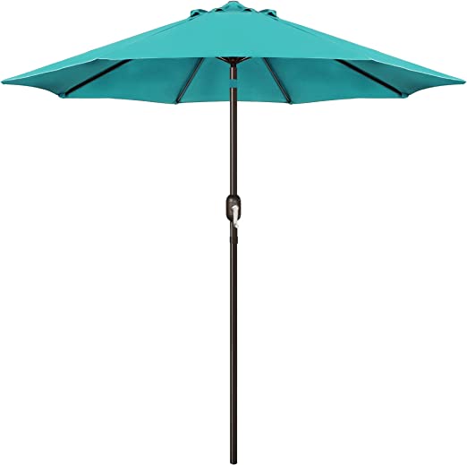 Blissun Outdoor Market Patio Umbrella with Push Button Tilt and Crank, 8 Ribs