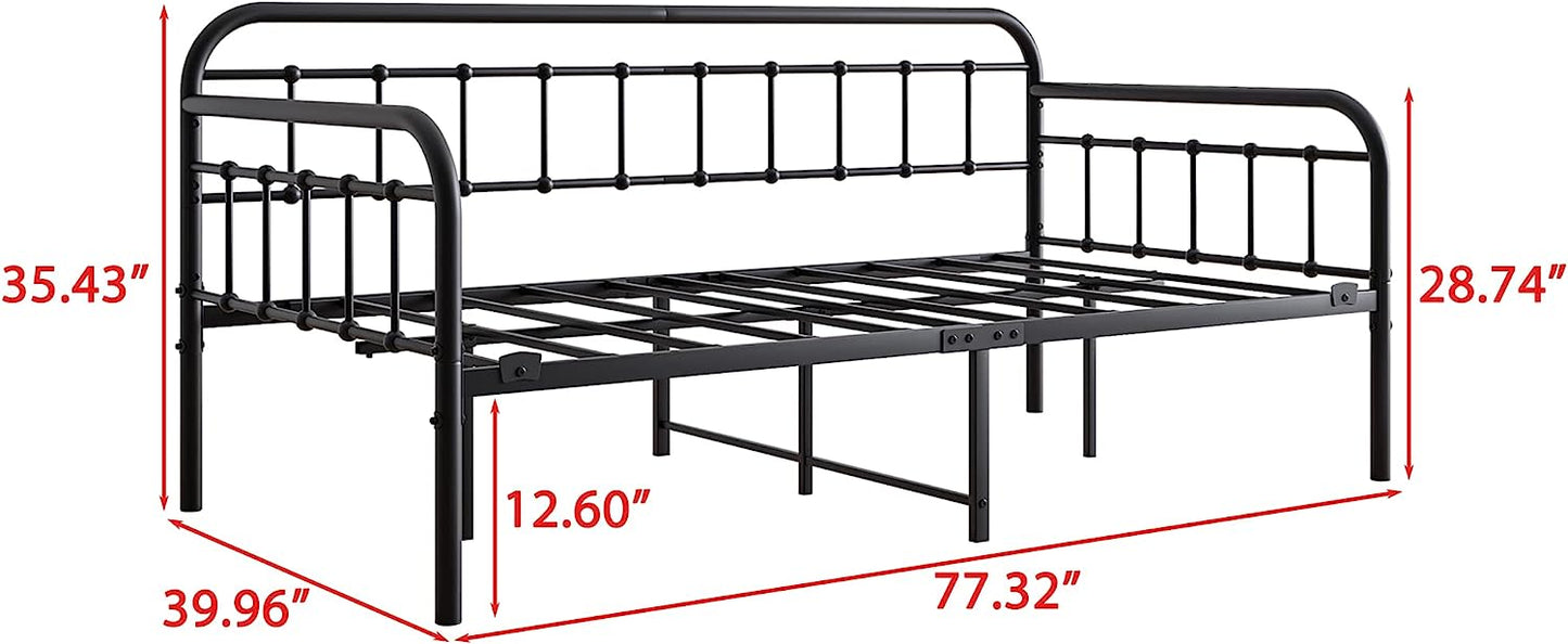 Metal Daybed Frame Twin Size with Steel Slats Platform Furniture,Black