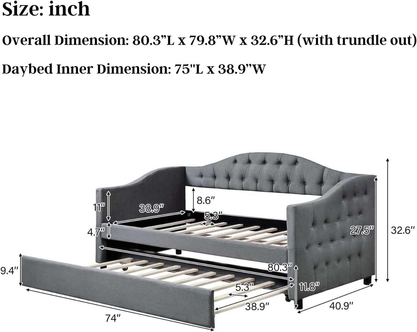 Twin Day Bed with Twin Size Trundle