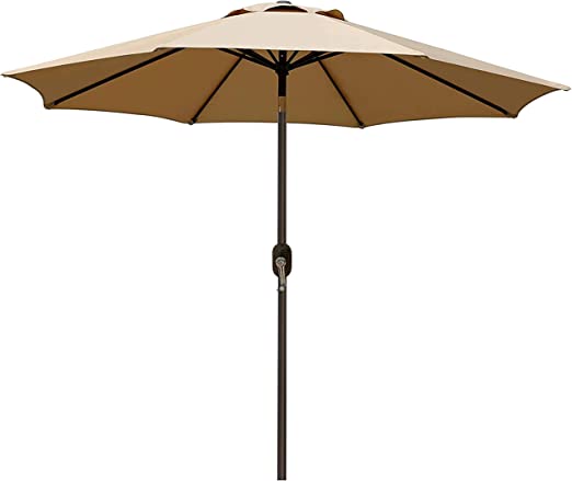 Blissun Outdoor Market Patio Umbrella with Push Button Tilt and Crank, 8 Ribs