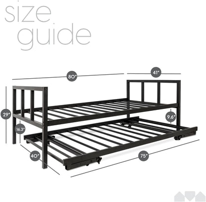 Twin Daybed and Fold Up Trundle Set, Black Frame, Mattresses Sold Separately