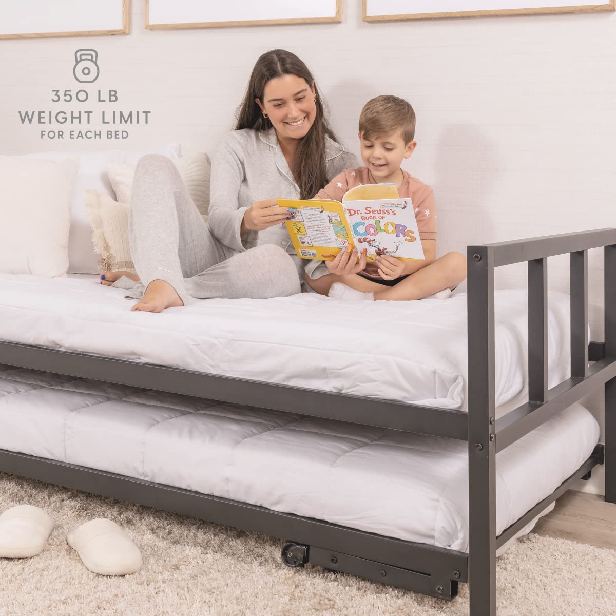 Twin Daybed and Fold Up Trundle Set, Black Frame, Mattresses Sold Separately
