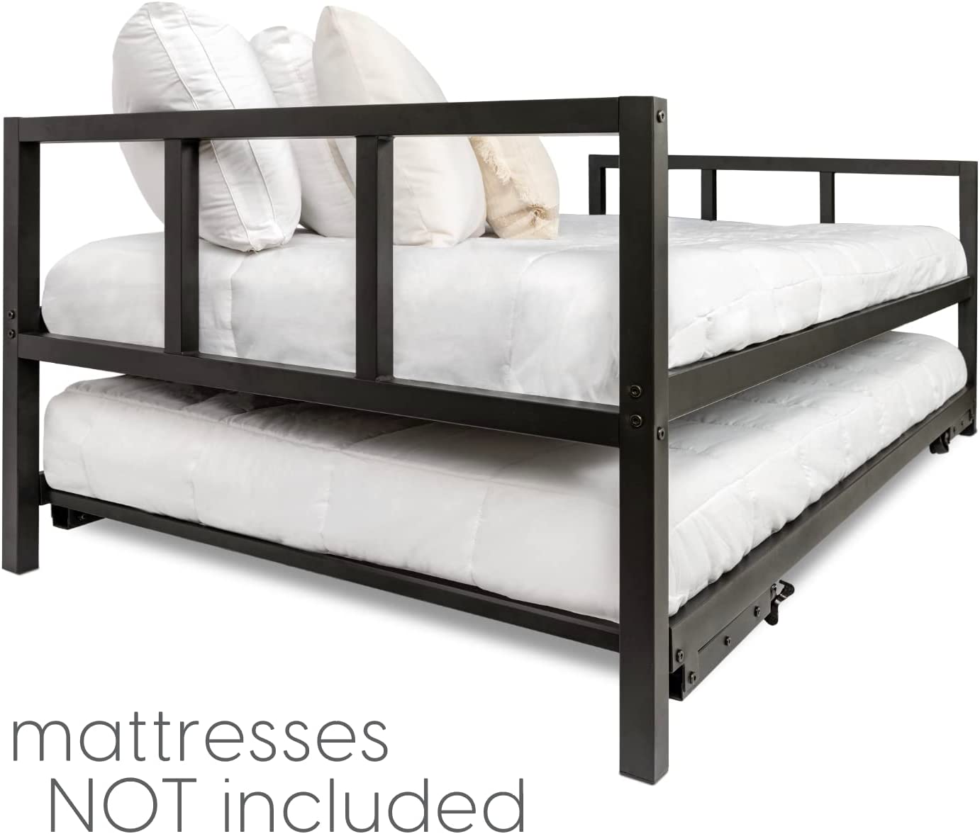 Twin Daybed and Fold Up Trundle Set, Black Frame, Mattresses Sold Separately