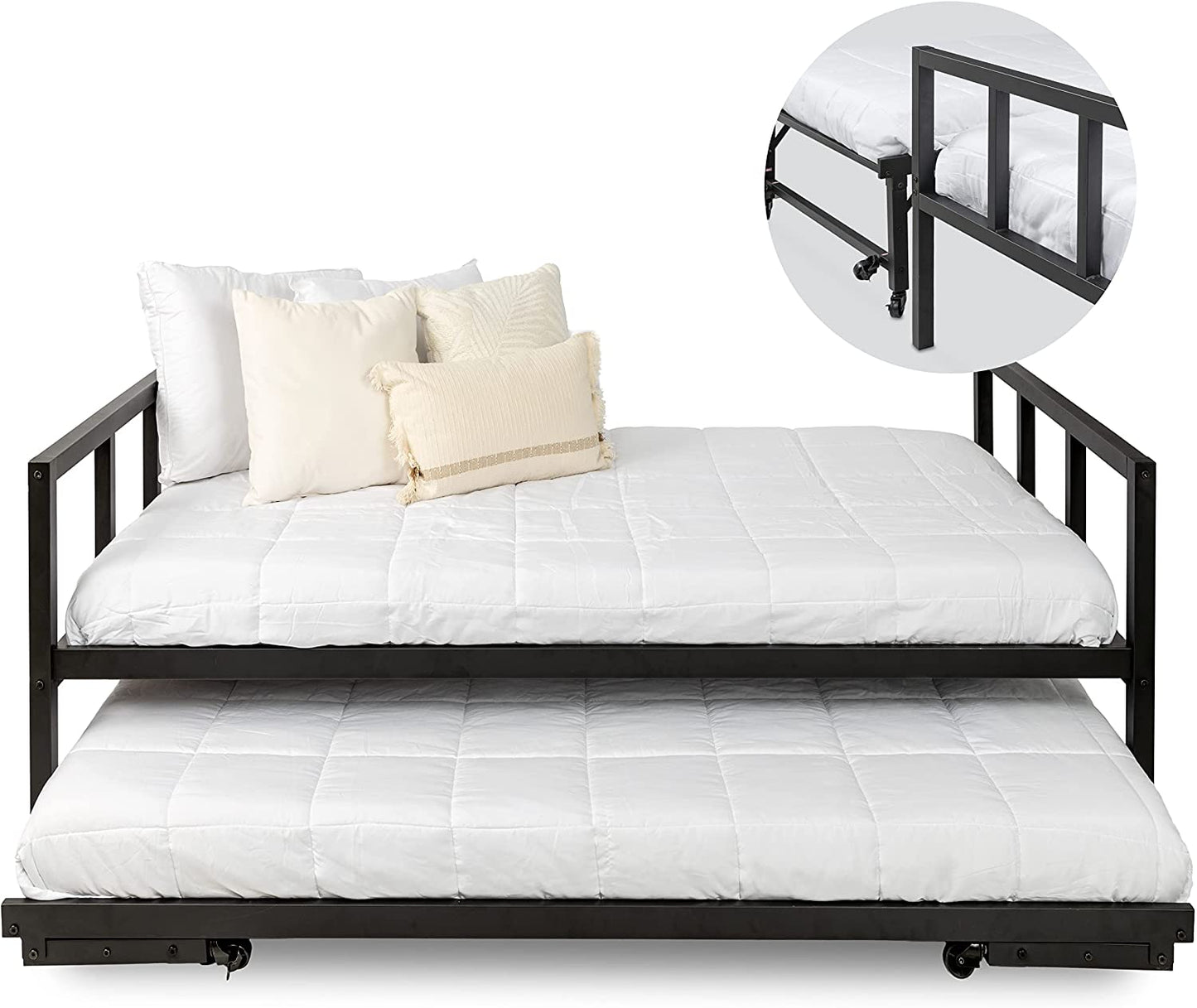 Twin Daybed and Fold Up Trundle Set, Black Frame, Mattresses Sold Separately
