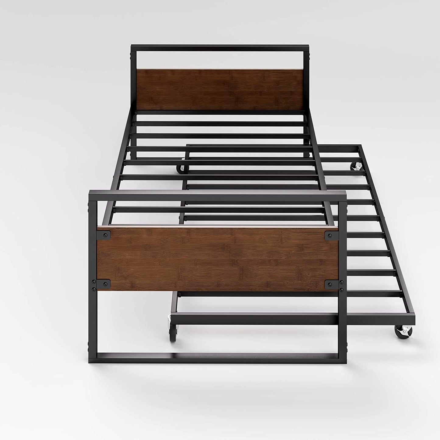 Suzanne Bamboo and Metal Daybed with Trundle, Mattress Foundation with Steel Slat Support, Easy Assembly, Twin