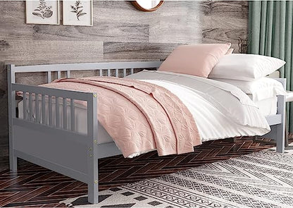 Twin Daybed Frame, Wooden Sofa Bed Guest Bed with Rails And Wood Slat Support, Dual use Twin Size Platform Bed Frame for Living Room Bedroom, No Box Spring Needed