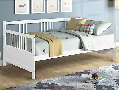 Twin Daybed Frame, Wooden Sofa Bed Guest Bed with Rails And Wood Slat Support, Dual use Twin Size Platform Bed Frame for Living Room Bedroom, No Box Spring Needed