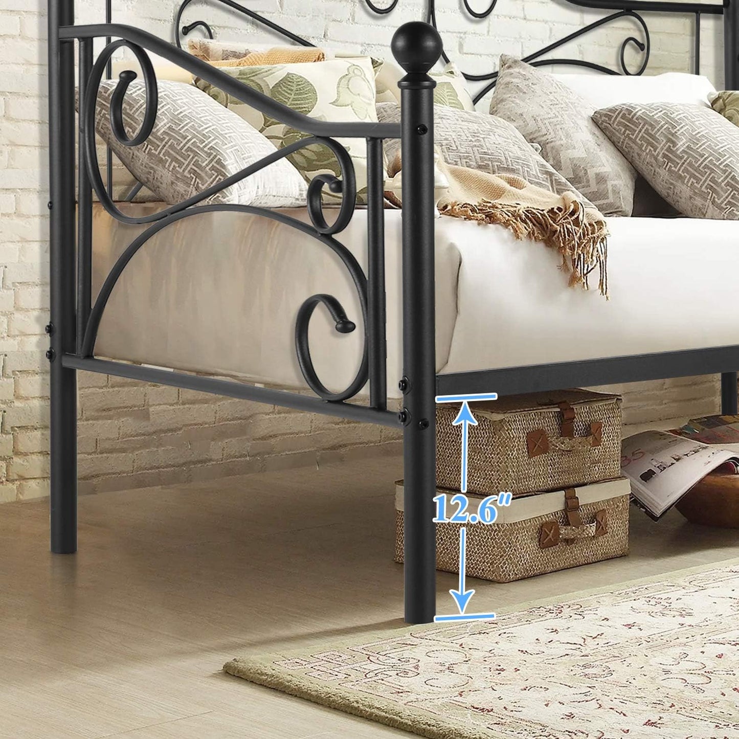 Premium Daybed Metal Bed Frame Twin Size Steel Slat Support, Strong Legs Headboard, Mattress Foundation, Multi-Functional Furniture