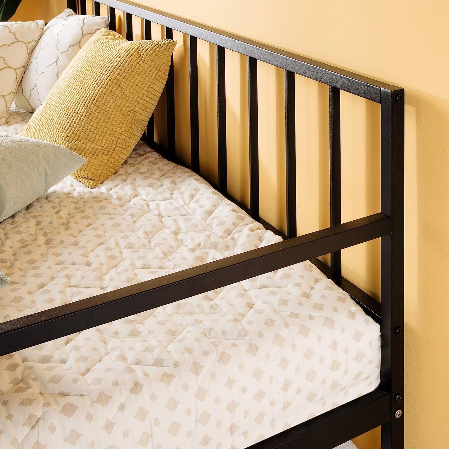 Metal Daybed with Trundle, Mattress Foundation with Steel Slat Support, Easy Assembly, Twin
