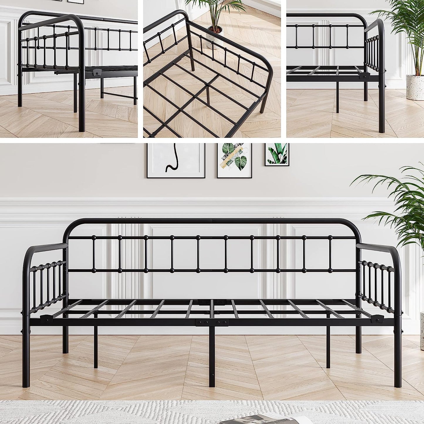 Metal Daybed Frame Twin Size with Steel Slats Platform Furniture,Black