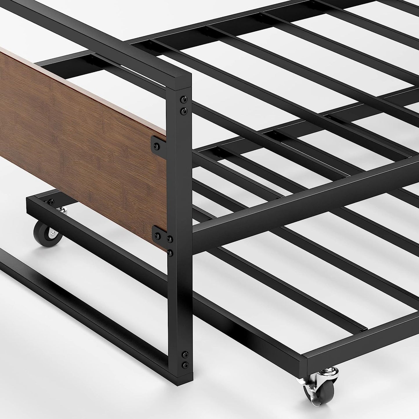 Suzanne Bamboo and Metal Daybed with Trundle, Mattress Foundation with Steel Slat Support, Easy Assembly, Twin