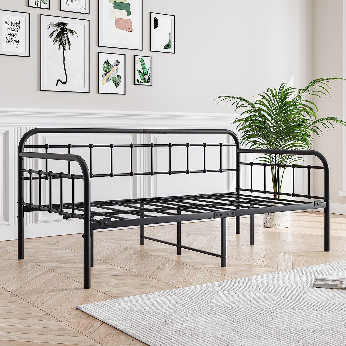 Metal Daybed Frame Twin Size with Steel Slats Platform Furniture,Black