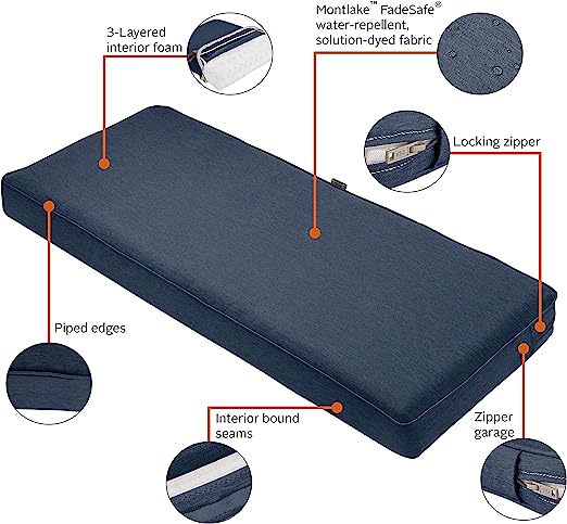 Classic Accessories Montlake FadeSafe Water Resistant 59 x 18 x 3 Inch Outdoor Bench Settee Cushion