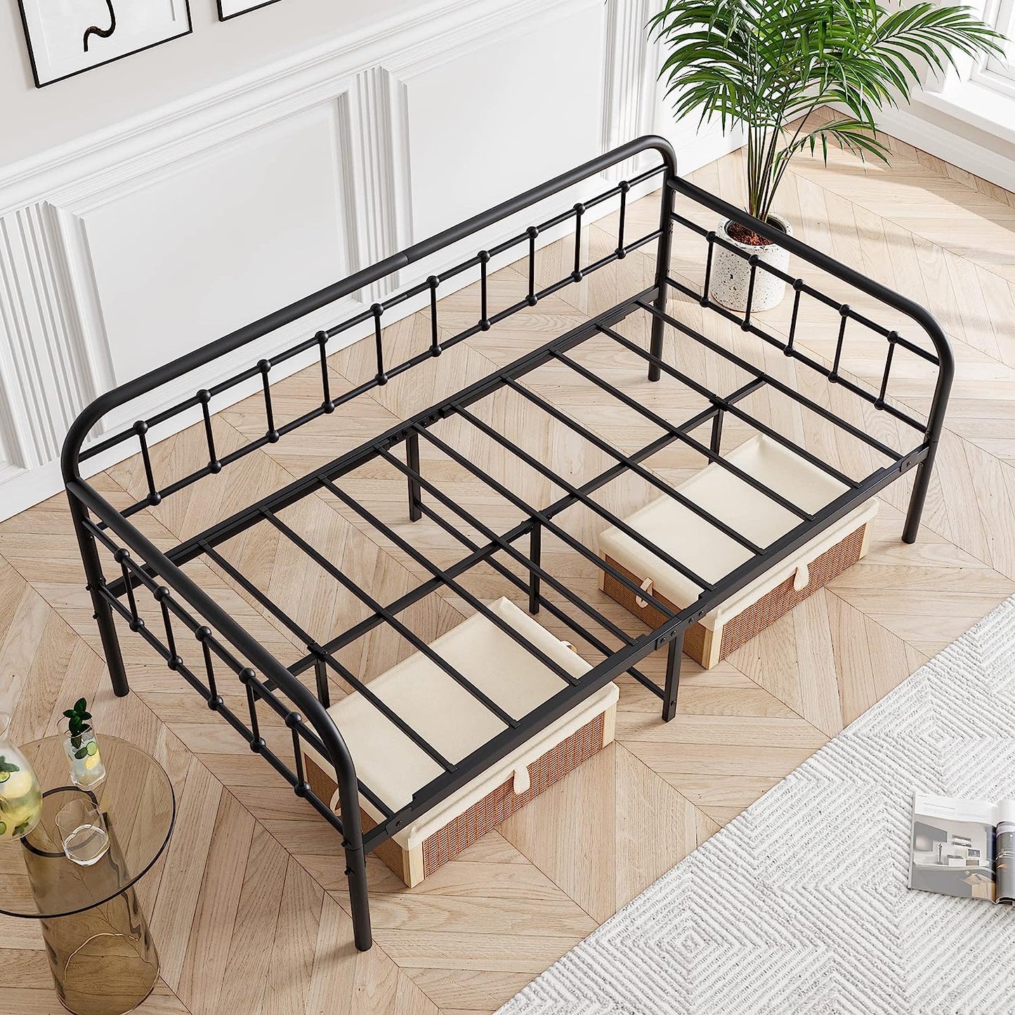 Metal Daybed Frame Twin Size with Steel Slats Platform Furniture,Black