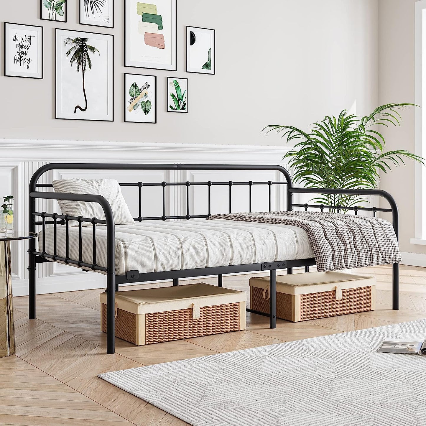 Metal Daybed Frame Twin Size with Steel Slats Platform Furniture,Black