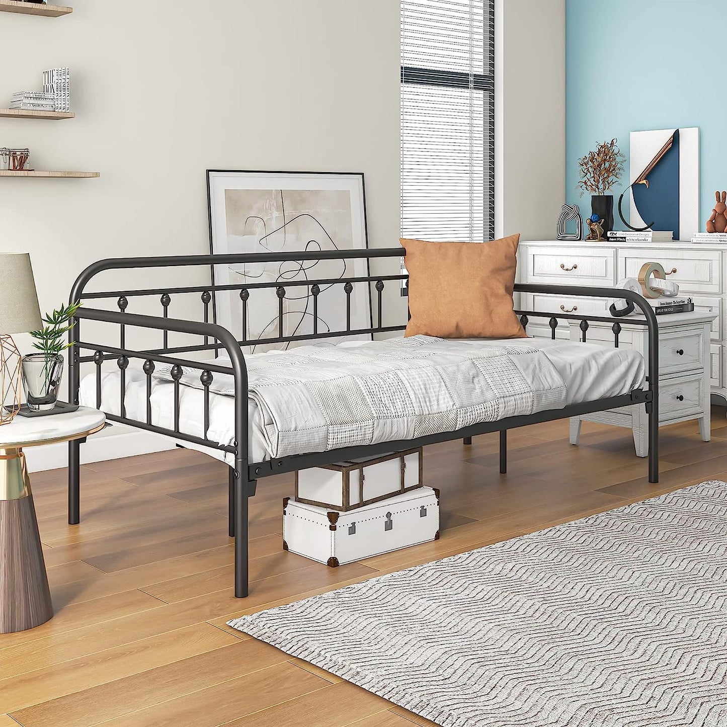 Metal Daybed Frame Twin Size with Steel Slats Platform Furniture,Black