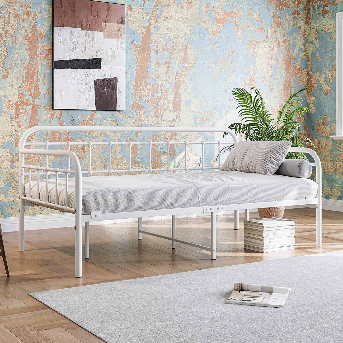 Metal Daybed Frame Twin Size with Steel Slats Platform Furniture,Black