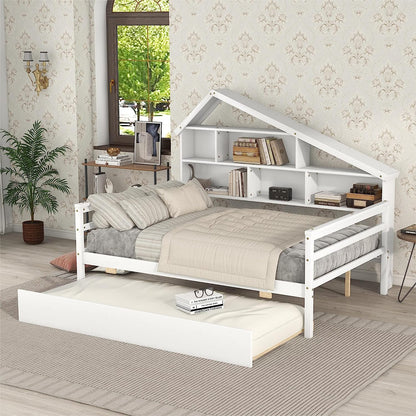 Twin Daybed with Trundle, Solid Wood Captains Bed Twin Size Sofa Bed Frame
