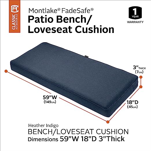 Classic Accessories Montlake FadeSafe Water Resistant 59 x 18 x 3 Inch Outdoor Bench Settee Cushion