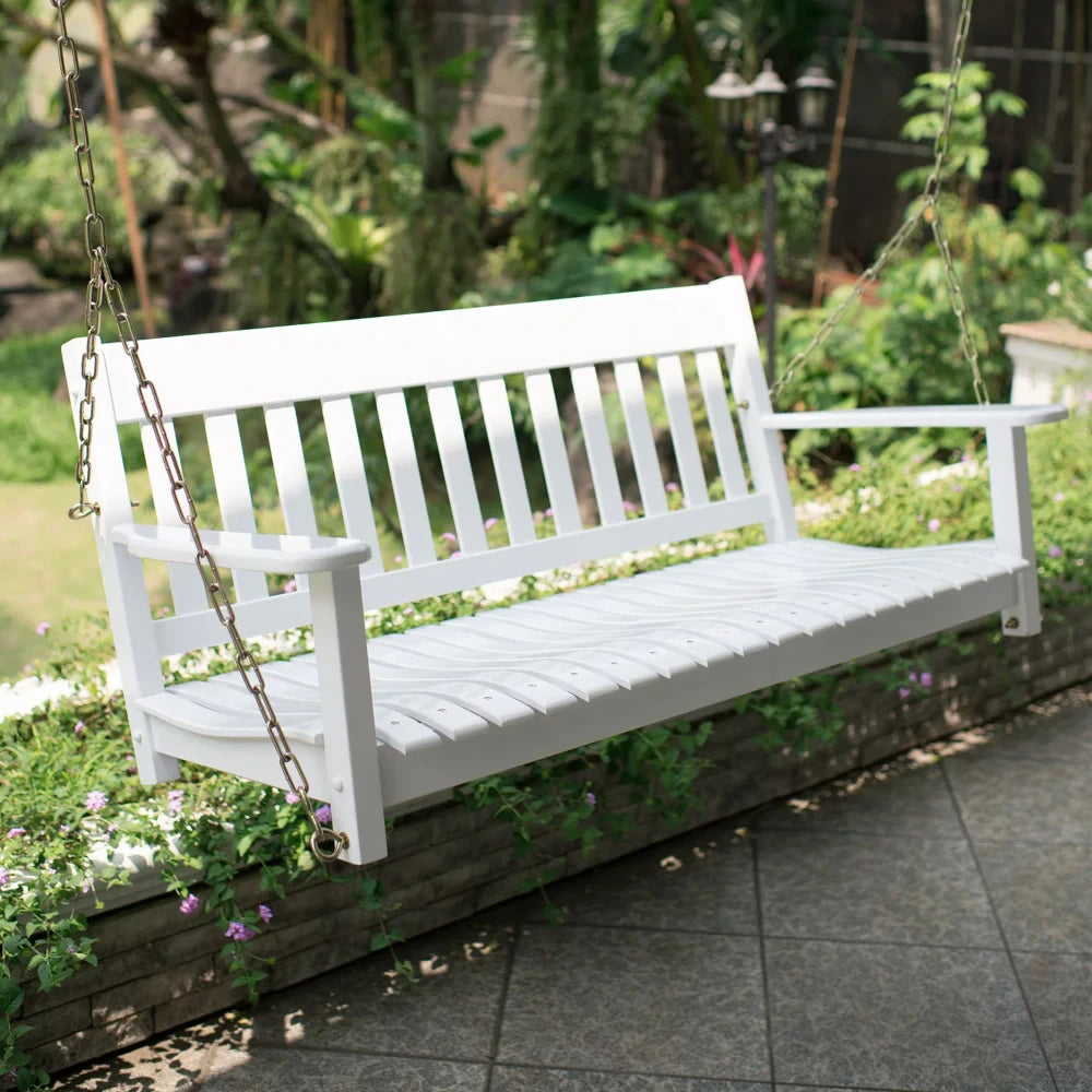 Amish Solid Mahogany Outdoor Hanging Porch Swing White