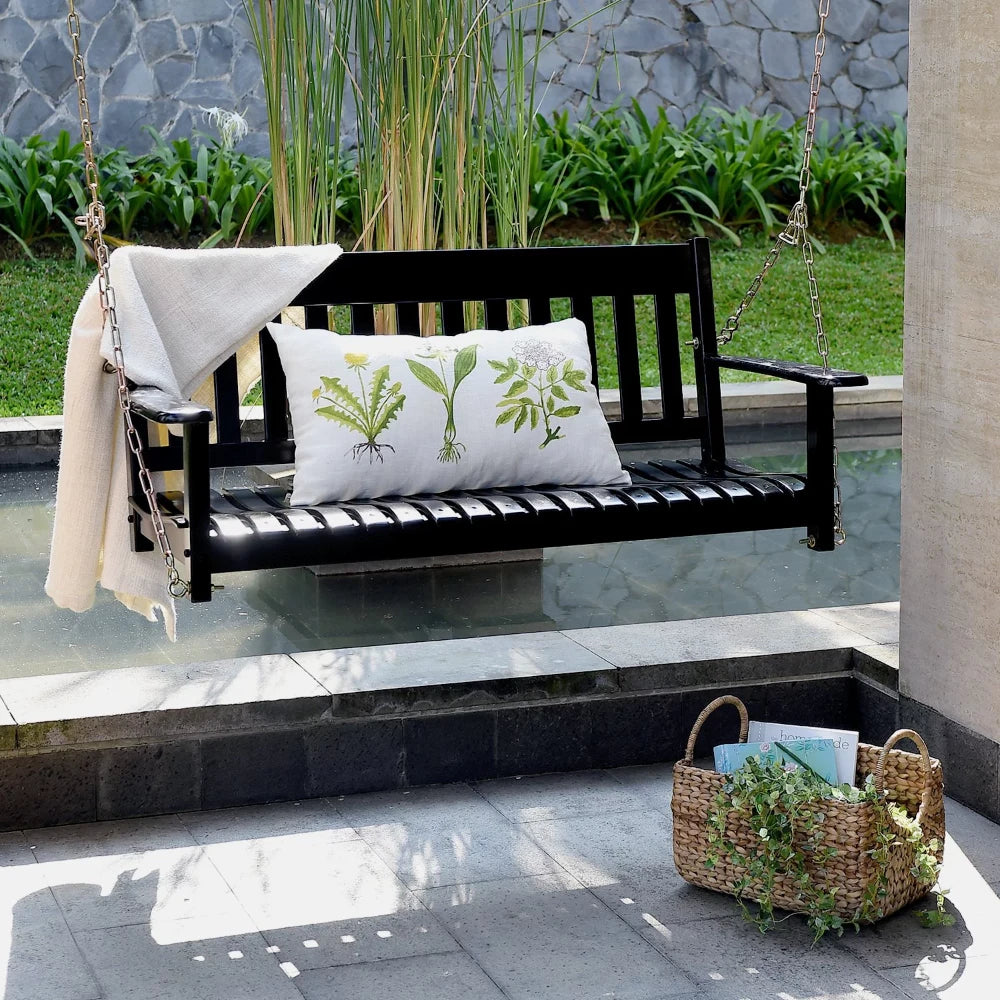 Mahogany Outdoor Hanging Porch Swing Black