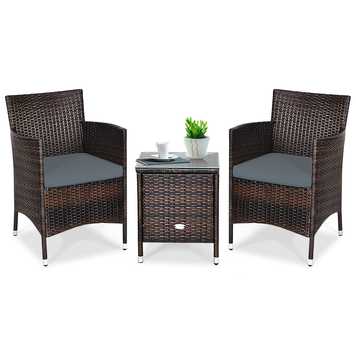 3 PCS PE Rattan Wicker Furniture Sets