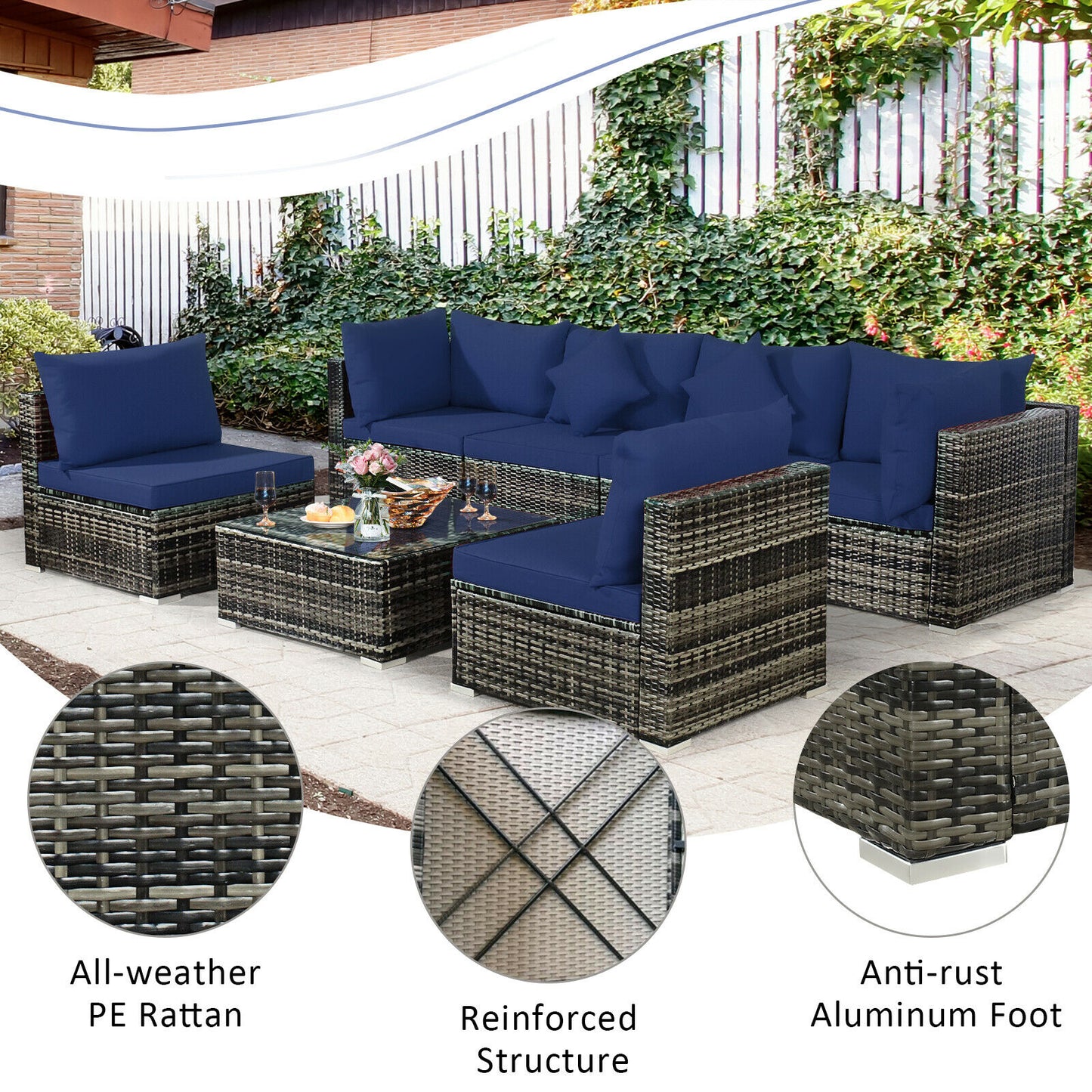 7PCS Patio Rattan Furniture Set