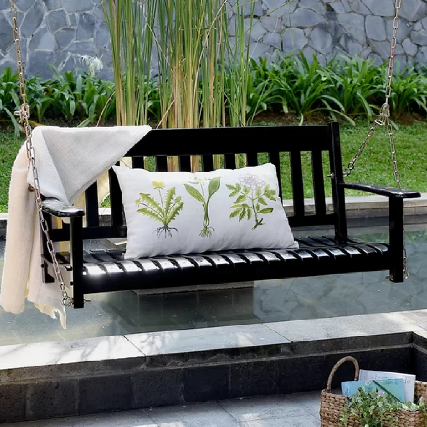 Mahogany Outdoor Hanging Porch Swing Black