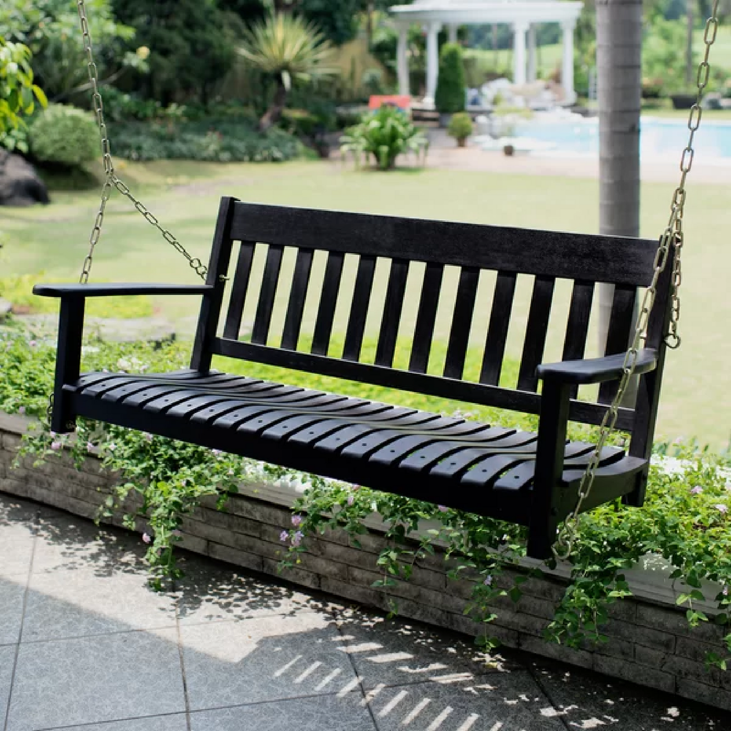 Mahogany Outdoor Hanging Porch Swing Black