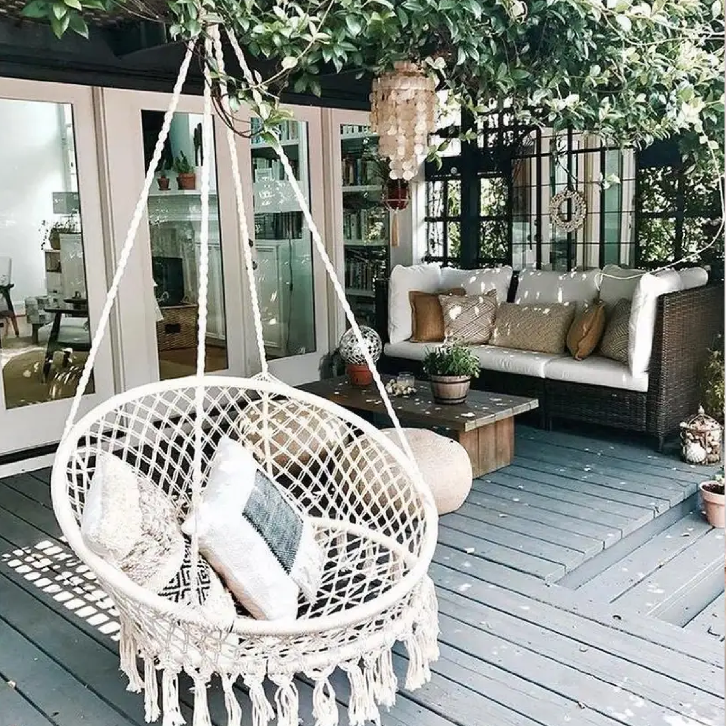 Boho Style Rattan Chair Hanging Hammock