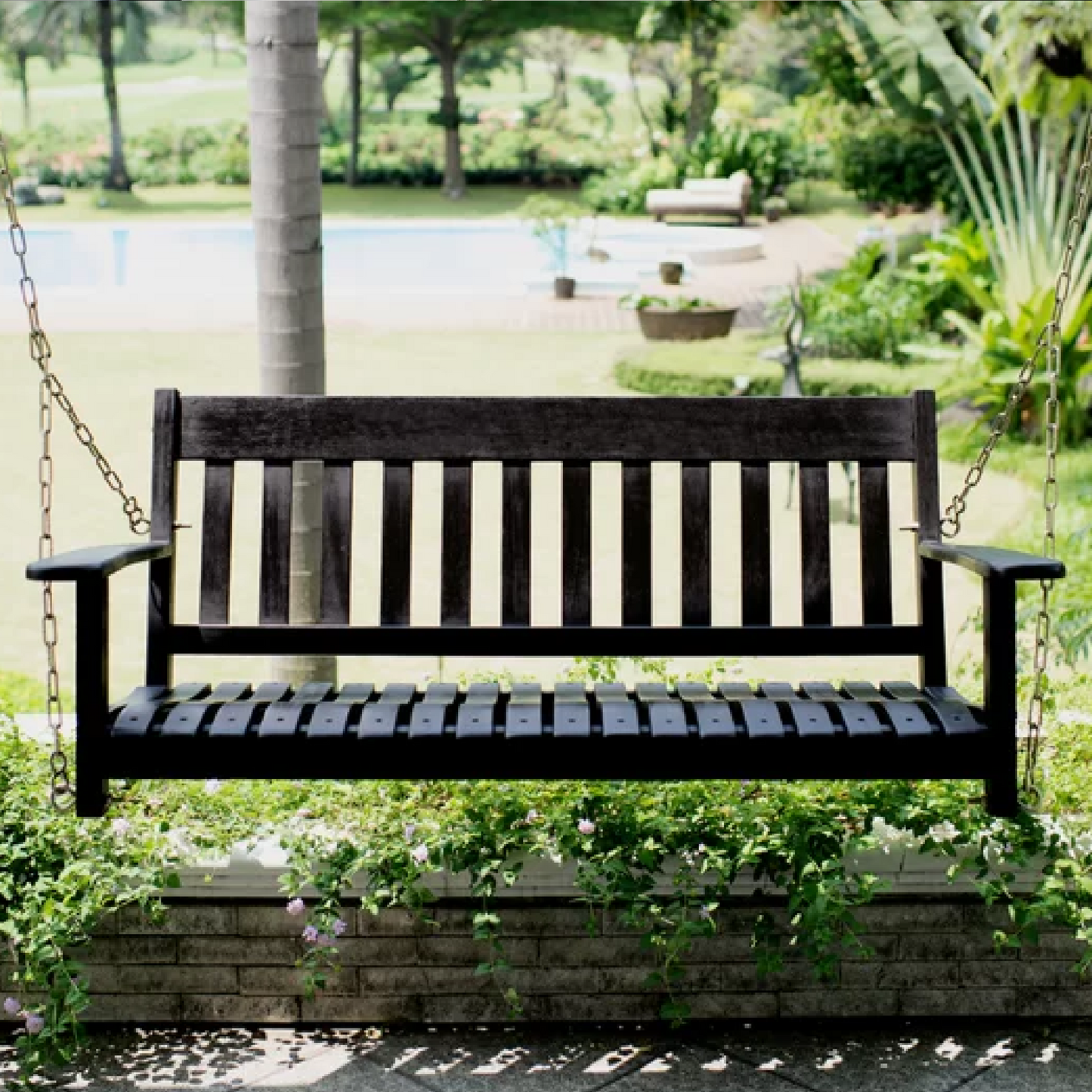 Mahogany Outdoor Hanging Porch Swing Black