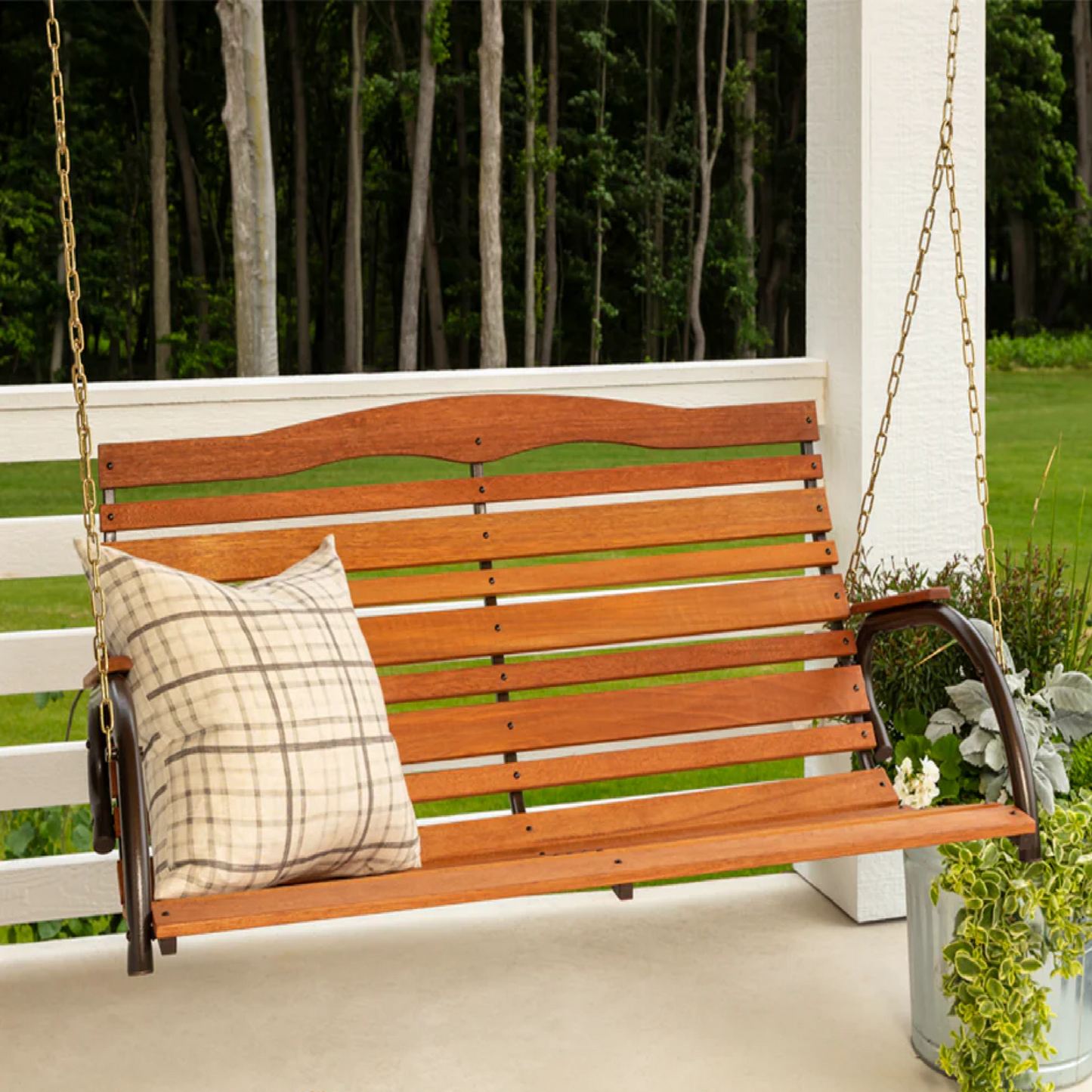 Hardwood High Back Porch Swing with Chains