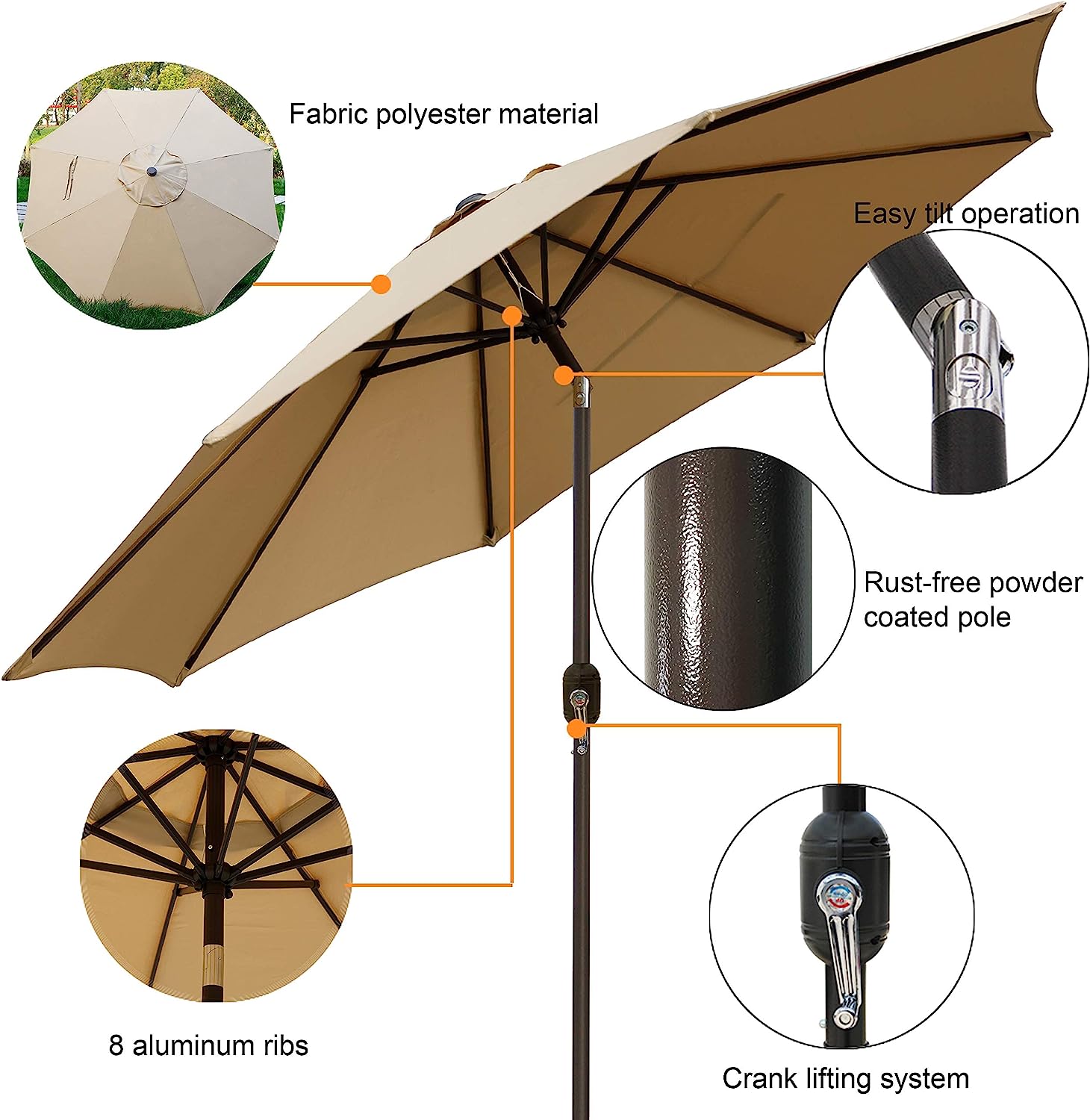 blissun 9 feet patio umbrella Blissun Outdoor Market Patio Umbrella with Push Button Tilt and Crank, – Porch Outlet