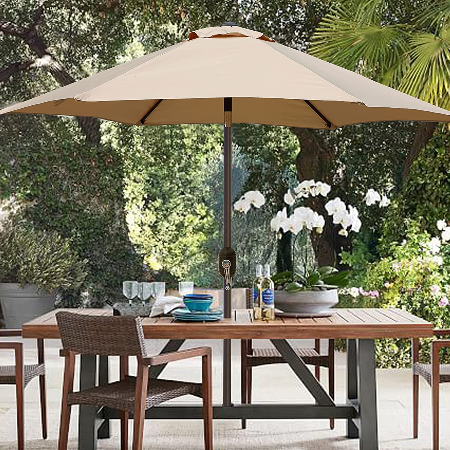 blissun patio umbrella umbrella with push button tilt and crank Blissun Outdoor Market Patio Umbrella with Push Button Tilt and Crank, – Porch Outlet